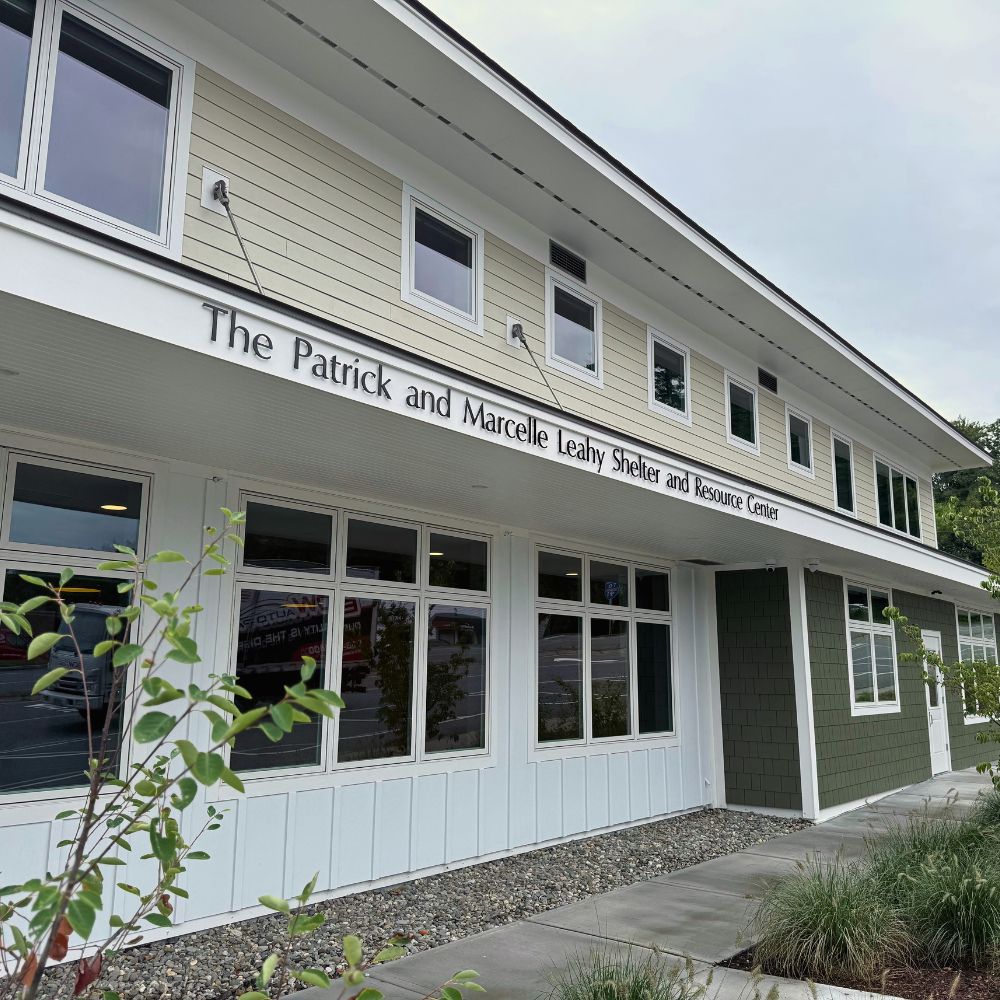 Leahy building sign, reading "The Patrick and Marcelle Leahy Shelter and Resource Center